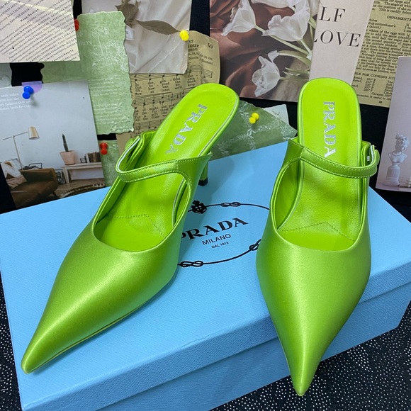 Prada. Shoes - PRADA Green Heel - Pointed Toe w/Signature Buckle